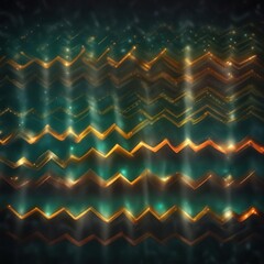 Abstract teal and orange bokeh lights in a chevron pattern against a dark green background, bokeh, holiday