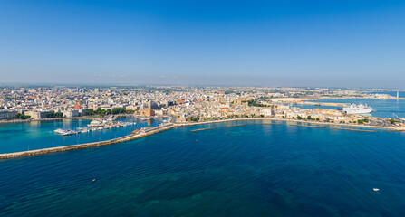 Bari, Italy. Embankment and port. Bari is a port city on the Adriatic coast, the capital of the southern Italian region of Apulia. Aerial view