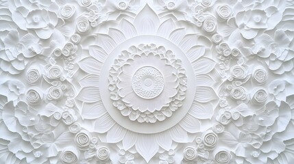 Intricate White Floral Mandala Wall Art Design