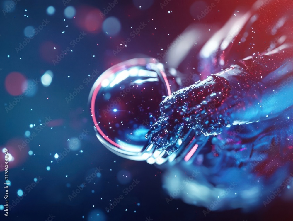 Poster futuristic robot capturing colorful bubble digital studio abstract art sci-fi environment close-up p