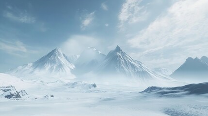 Antarctic Landscape: Cold Mountain Landscape Covered in Snow