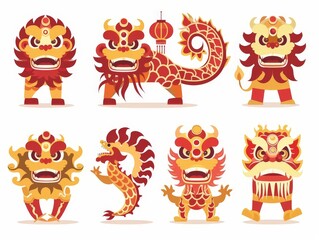 Fototapeta premium Chinese New Year Lion Dance Illustrations