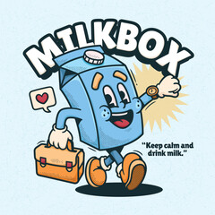 Milkbox Cute Trendy Retro Cartoon Vector Hand Drawn