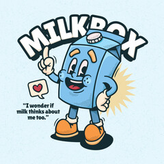 Milkbox Cute Trendy Retro Cartoon Vector Hand Drawn