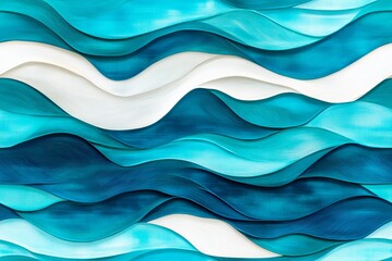 Fototapeta premium Abstract ocean waves in soft teal, navy, and ivory, with flowing, textured lines 