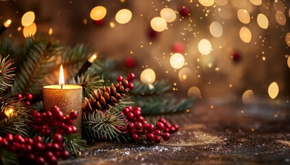 Christmas Candle and Berries