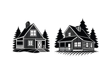 Farmhouse Vector Illustration with Wooden Planks and Barn Roof

