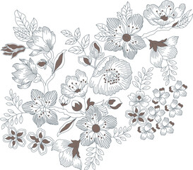 Softly outlined blossoms, a delicate dance of line and form, Exquisite embroidery, a celebration of floral motifs-2