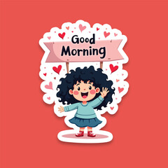 Good morning icon comic style steaker