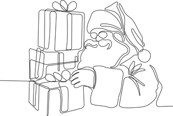 One continuous line drawing Santa Claus on reindeer and sled. concept for Christmas and New Year. vector illustration. Vector illustration
