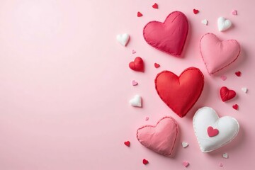 Pink Background With Assorted Fabric Hearts