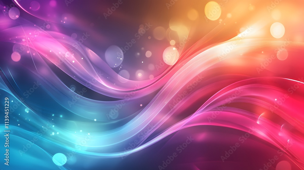 Poster abstract colorful waves with glowing bokeh lights