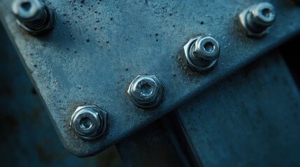 Close-up of Tightened Bolts on Heavy Equipment
