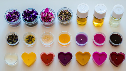 DIY kit for making heart shaped scented candles with various ingredients