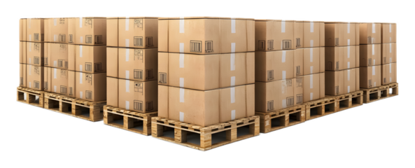 cardboard boxes on a pallets isolated on white background 