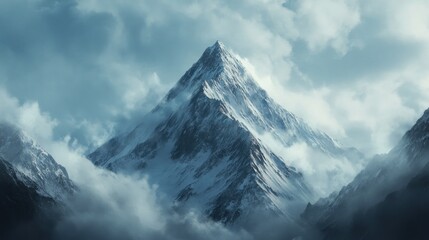 Majestic Snowy Peak Enveloped in Clouds