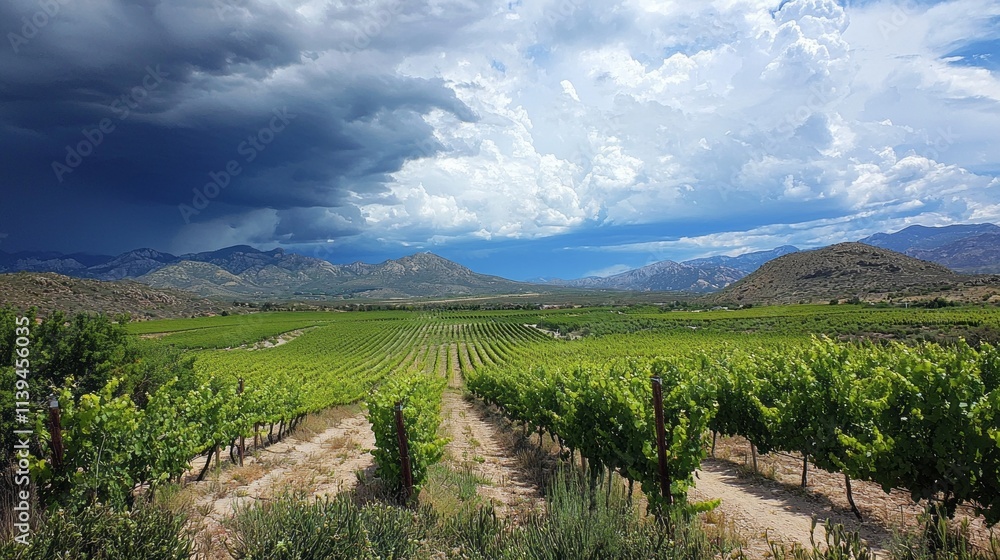 Aufkleber a vineyard with a cloudy sky in the background