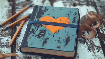 personalized notebook with hand painted heart design, perfect for notes