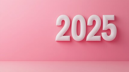 White Numerals Two Thousand Twenty Five on Pink Background