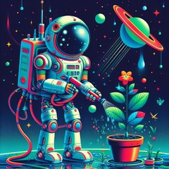 Fototapeta premium 440 GalacticGardener A robot plant that tends to plants in space