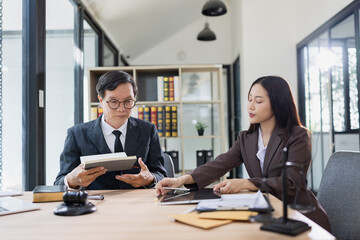 Lawyer or judge consult, Lawyers discussing about contract and agreement concept.
