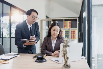 Lawyer or judge consult, lawyers discussing about contract and agreement concept.