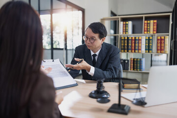 Lawyer or judge consult, lawyers discussing about contract and agreement concept.