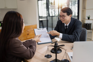 Lawyer or judge consult, lawyers discussing about contract and agreement concept.