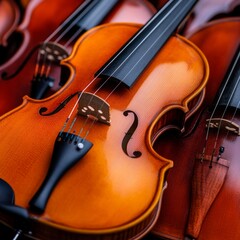 Fototapeta premium Closeup of Several Polished Violins Arranged Together