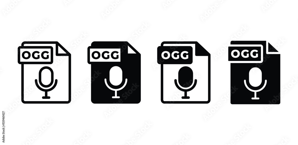 Poster ogg file format icon vector design black white color simple flat illustration collection isolated