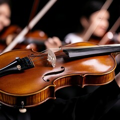 Closeup of Violin Held by Musician in Orchestra Setting