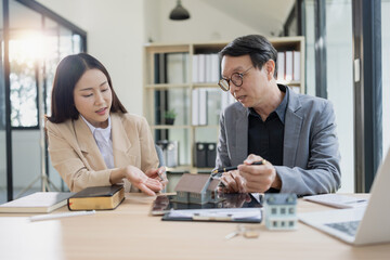 Real estate agent offering rent or buying house, Contract agreement and money, Real estate inheritance concept.