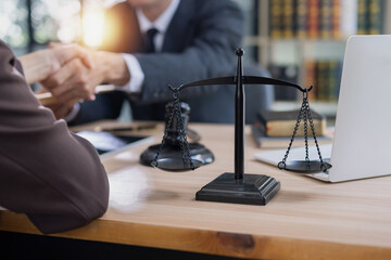 Lawyer man shaking hands with customer, Contract agreement, Lawyer or judge consult.