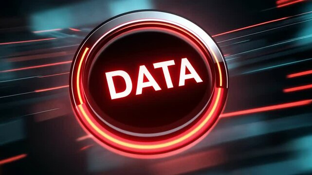 Futuristic data button with glowing edges on a dark background