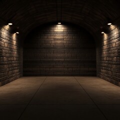 Obraz premium Dark Brick Tunnel Interior with Subtle Lighting