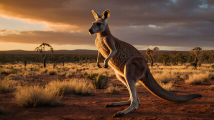 Red Kangaroo at Sunset in Outback Australia 