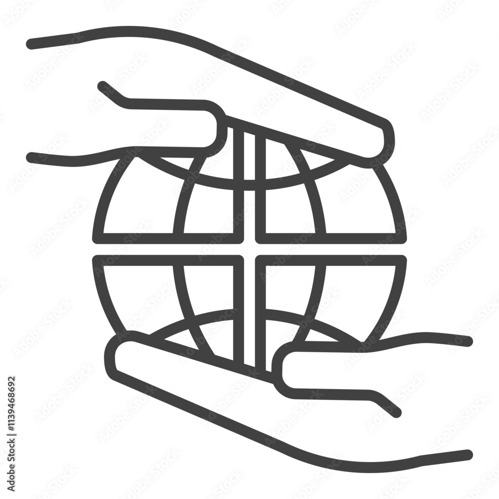 Poster earth globe inside hands vector multipolarity icon or symbol in outline style
