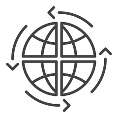 Earth Globe and Arrows vector Multipolarity thin line icon or symbol