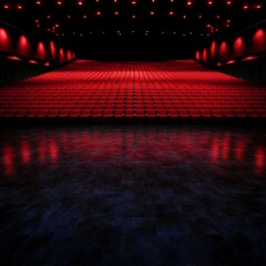 Empty Red Cinema Auditorium with Dark Floor
