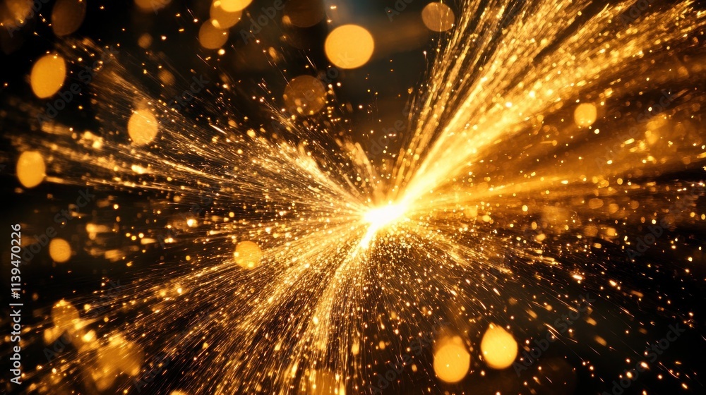 Aufkleber a burst of golden sparks radiating outward, creating a dynamic and vibrant visual effect.