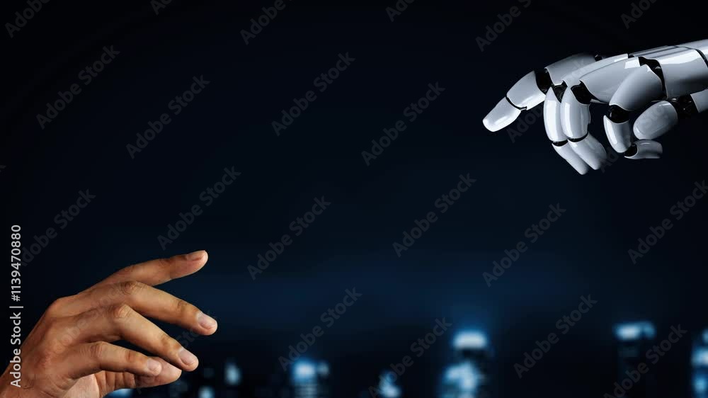 Poster futuristic robot artificial intelligence enlightening ai technology development and machine learning
