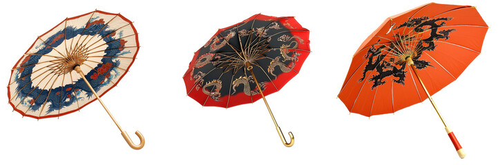 Chinese New Year, Lunar snake year. Colorful decorative umbrellas showcasing intricate designs and vibrant colors.