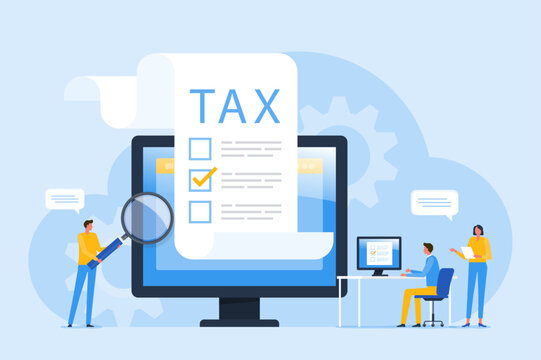 business tax online payment design concept. group people team workig and meeting. flat vector illustration.
