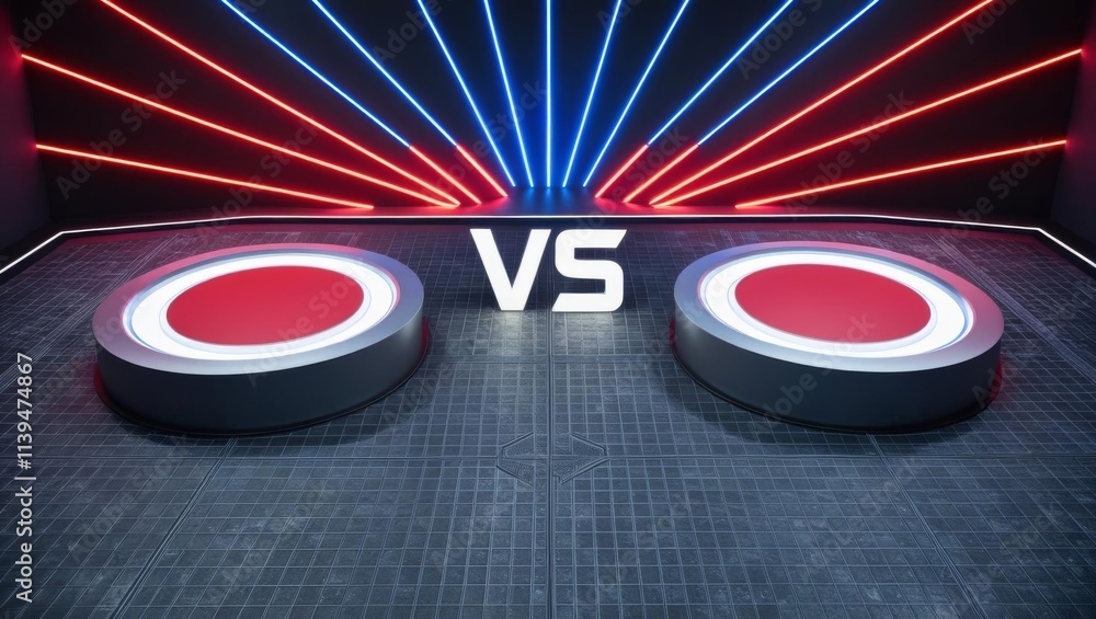 Poster a dynamic arena setup featuring two circular platforms and a 