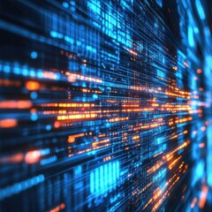 Fototapeta premium Abstract digital data streams in vibrant blue and orange, creating a sense of speed and technology.