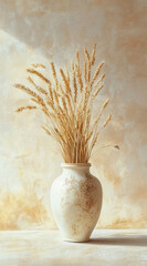 Delicate Porcelain Vase Filled with Dried Wheat for Timeless Farmhouse and Rustic Styling