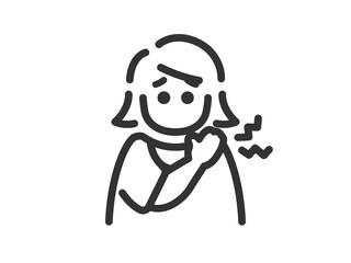 肩こりが酷い、女性のアイコン（線画）のイラスト