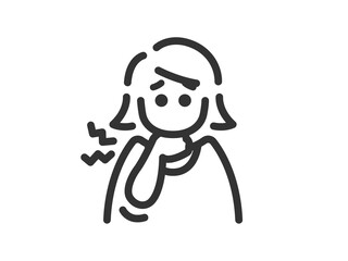 喉を痛めた、女性のアイコン（線画）のイラスト