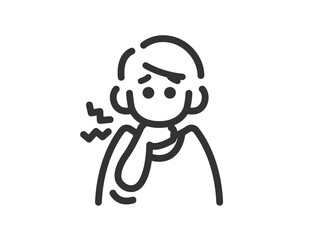 喉を痛めた、男性のアイコン（線画）のイラスト