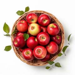 Apple picking basket , Isolated white background, flat lay